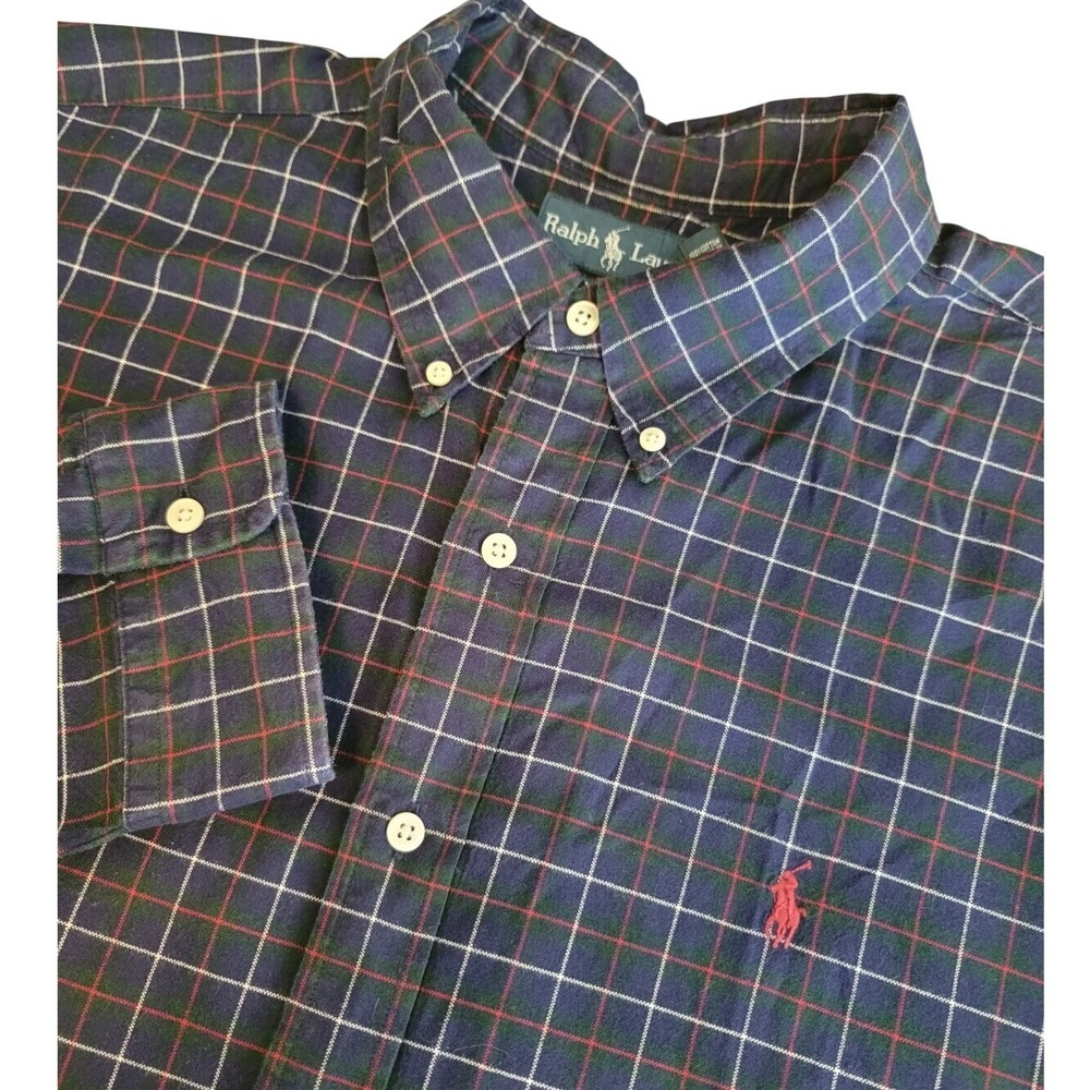 Ralph Lauren Mens XXL Classic Fit Navy Blue Plaid Button Down Shirt Long Sleeve